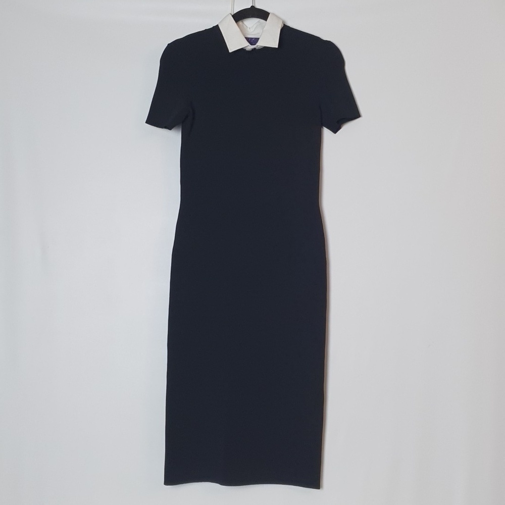 Ralph Lauren Purple Label Woven-Collar Sweater Day Dress - Picture 5 of 14